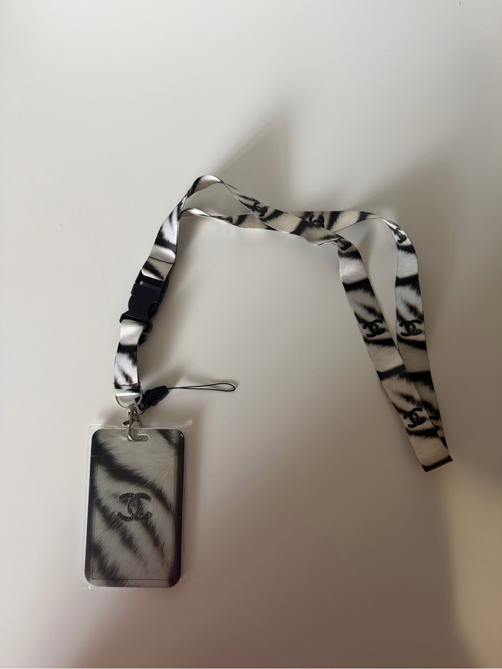 Designer-Style Black & White Zebra Lanyard Phone Card Holder